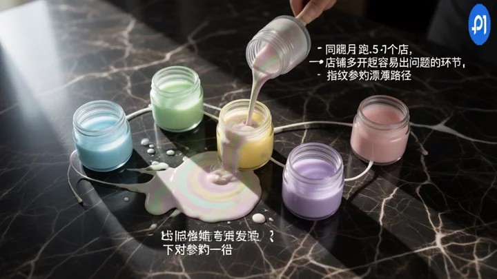 五个玻璃容器通过细流相连,其中一格的液体正渗入相邻容器,隐喻 Cookie 域交叉污染