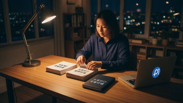 Operations staff separating and organizing record materials for different accounts under a desk lamp.