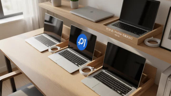 Several laptops arranged in separate compartments on a shelf, each with its own charging cable, illustrating one account corresponding to one independent environment